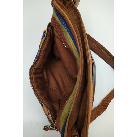 Fossil Maddox Multicolor Canvas Stripes Logo Pockets Zipper Crossbody Bag - Picture 10 of 14